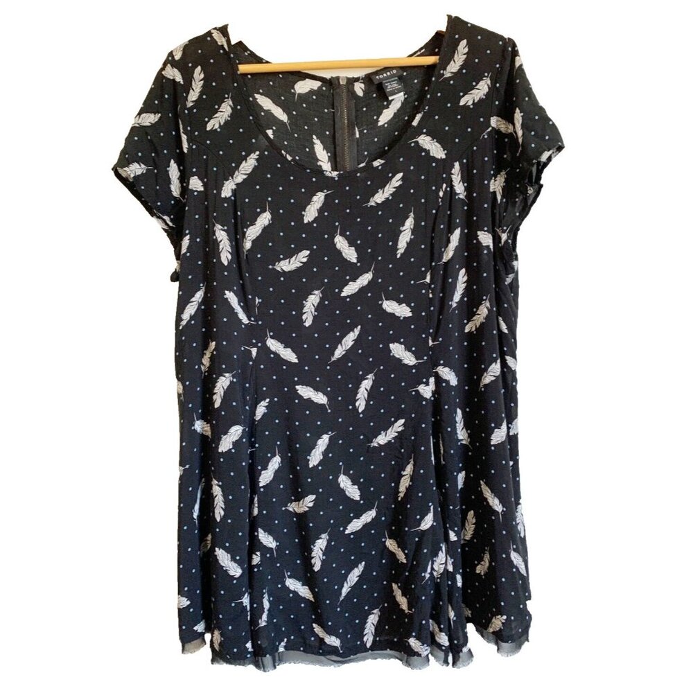 TORRID Women's Polka Dot Feather Tunic Top Size 1X Short Sleeve Fairy Whimisgoth